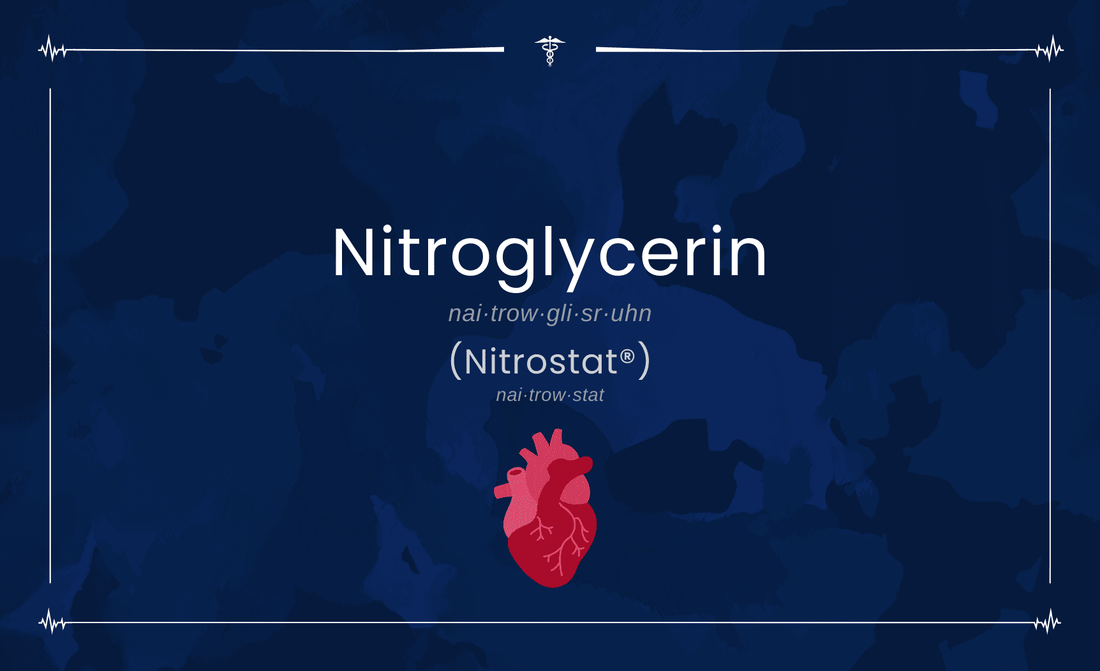Paramedic Flash card: nitroglycerin, front side with the heart